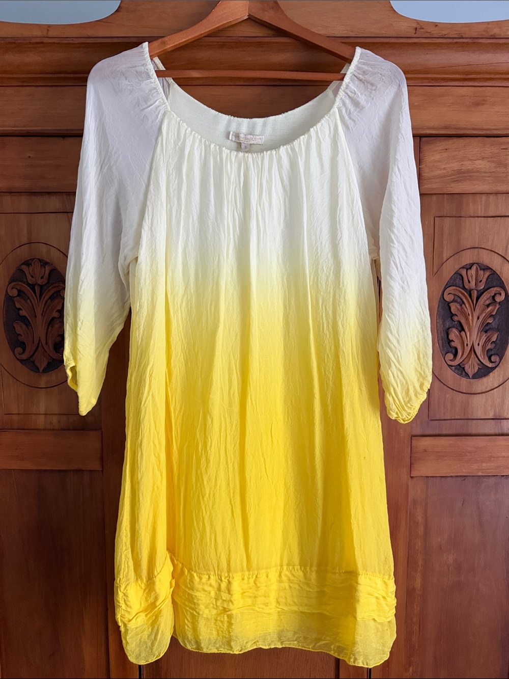 Women’s Ombre White to Yellow Long Sleeve Peasant Dress